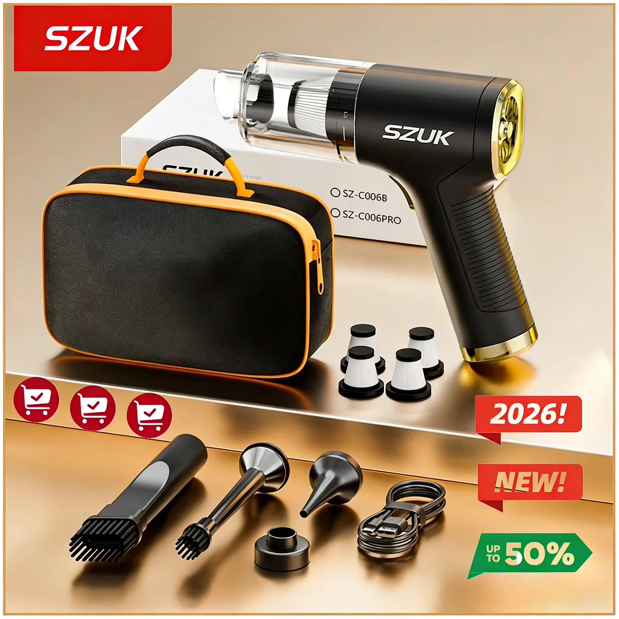SZUK 2026 Nueva Mini Aspiradora 780000PA Potente Aspiradora Inalámbrica Mini Soplador Aspiradora de Mano Portátil para Automóvil
