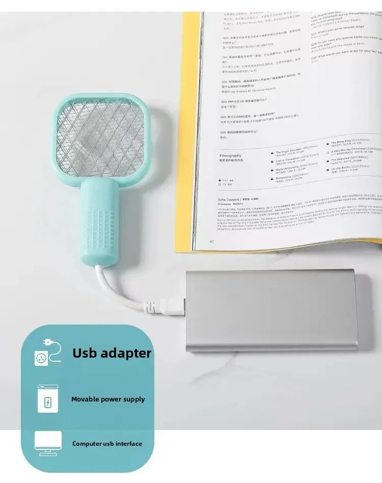 Mata Mosquitos Eléctrico USB con Luz Ultravioleta, Raqueta Matamoscas, Trampa Automática para Insectos para Interiores, Exteriores, Viajes, Camping y Control de Plagas