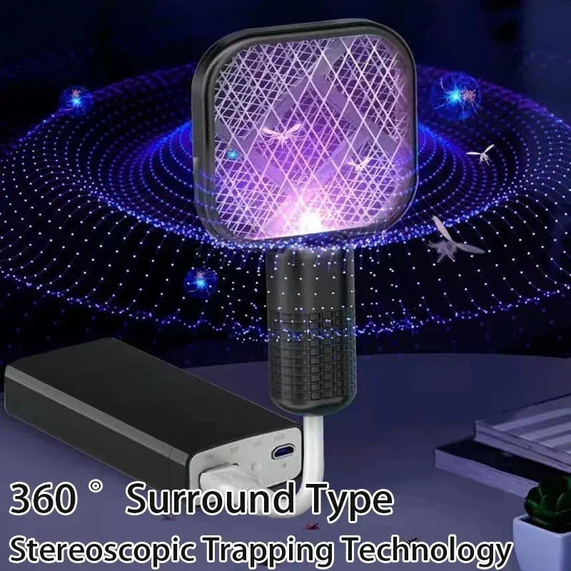 Mata Mosquitos Eléctrico USB con Luz Ultravioleta, Raqueta Matamoscas, Trampa Automática para Insectos para Interiores, Exteriores, Viajes, Camping y Control de Plagas