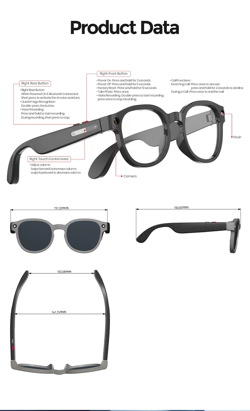 Gafas Inteligentes Lenovo con IA, Traductor Inteligente, Cámara HD de 8 MP, Grabación de Video en 4K, Bluetooth para Llamadas, Grabación de Voz, Reproducción de Música y Gafas de Sol Inteligentes 2026 Nuevas