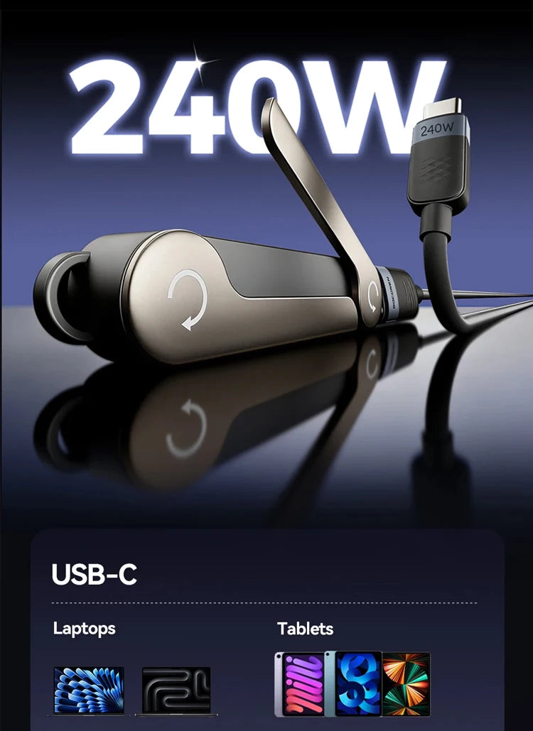 Cable de Carga Plano USB Tipo C con Soporte Plegable Invisible para Teléfono, Cable de Carga Rápida de 240W con Soporte Integrado