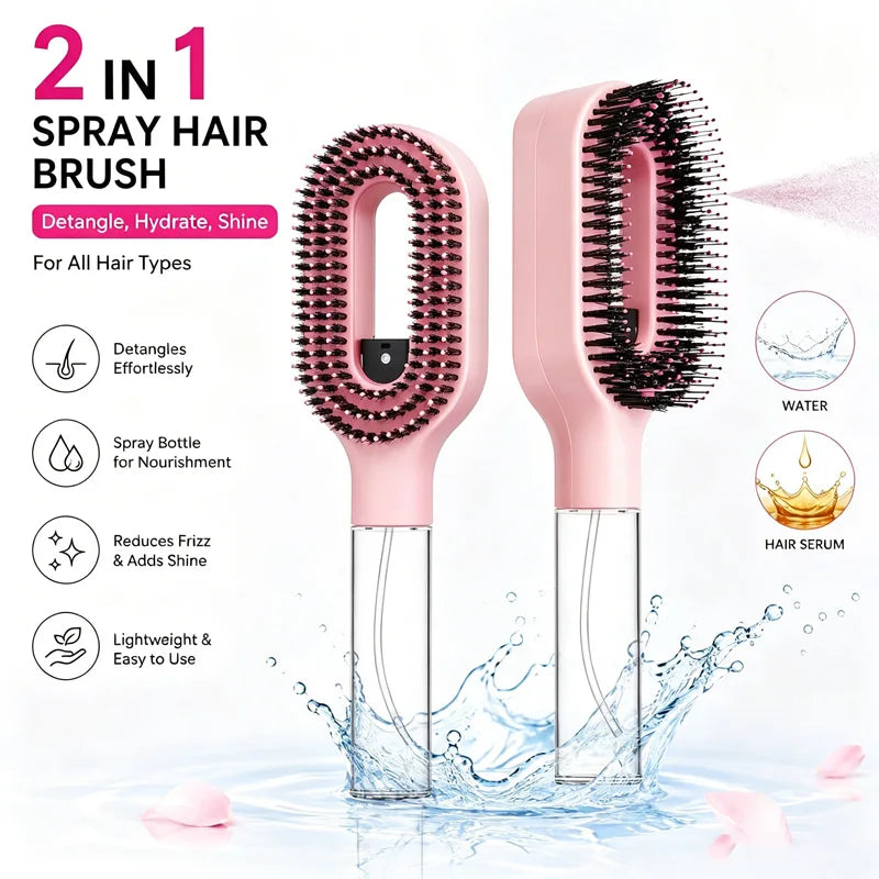 Cepillo para el Cabello 2 en 1 con Pulverizador, Peine Desenredante con Masaje para el Cuero Cabelludo, Rociador de Agua Antiestático, Herramienta para Peinar y Alisar el Cabello para el Hogar y Viajes