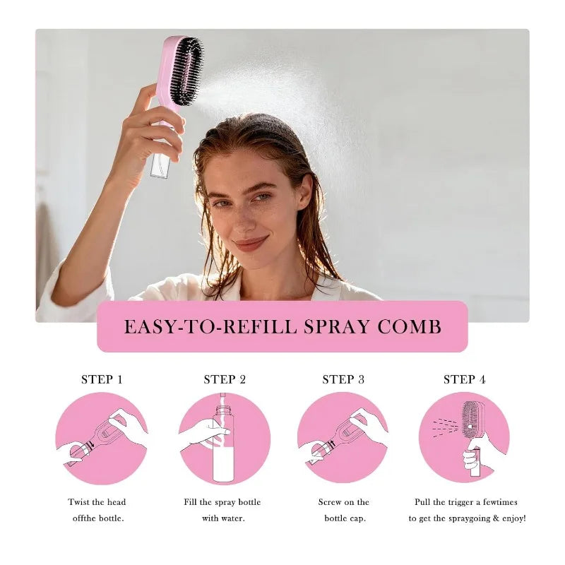 Cepillo para el Cabello 2 en 1 con Pulverizador, Peine Desenredante con Masaje para el Cuero Cabelludo, Rociador de Agua Antiestático, Herramienta para Peinar y Alisar el Cabello para el Hogar y Viajes