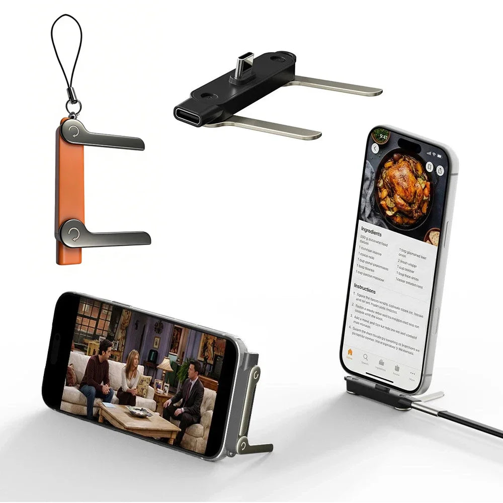 Cable de Carga Plano USB Tipo C con Soporte Plegable Invisible para Teléfono, Cable de Carga Rápida de 240W con Soporte Integrado