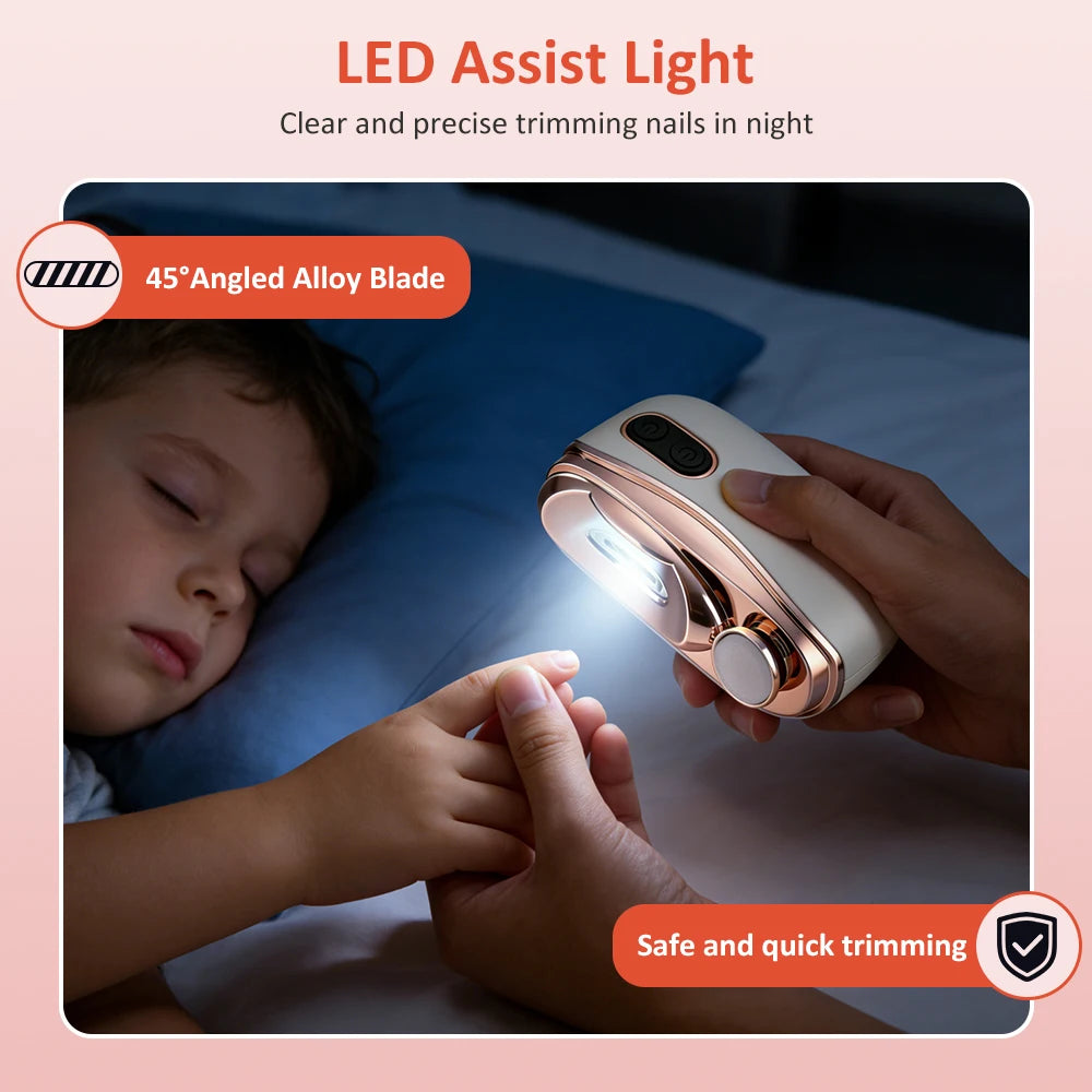 Cortauñas Eléctrico Multifuncional 2 en 1 con Pulidor de Uñas de 3 Velocidades, Recortador Automático, Lima y Luz Integrada para Niños y Adultos