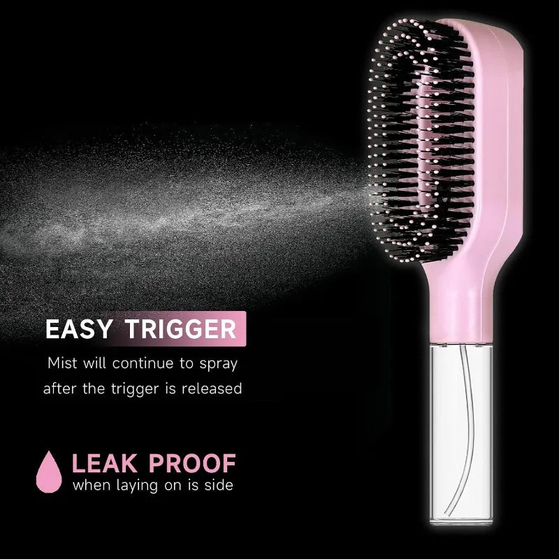 Cepillo para el Cabello 2 en 1 con Pulverizador, Peine Desenredante con Masaje para el Cuero Cabelludo, Rociador de Agua Antiestático, Herramienta para Peinar y Alisar el Cabello para el Hogar y Viajes