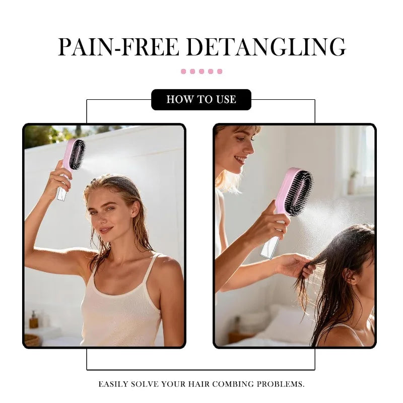 Cepillo para el Cabello 2 en 1 con Pulverizador, Peine Desenredante con Masaje para el Cuero Cabelludo, Rociador de Agua Antiestático, Herramienta para Peinar y Alisar el Cabello para el Hogar y Viajes