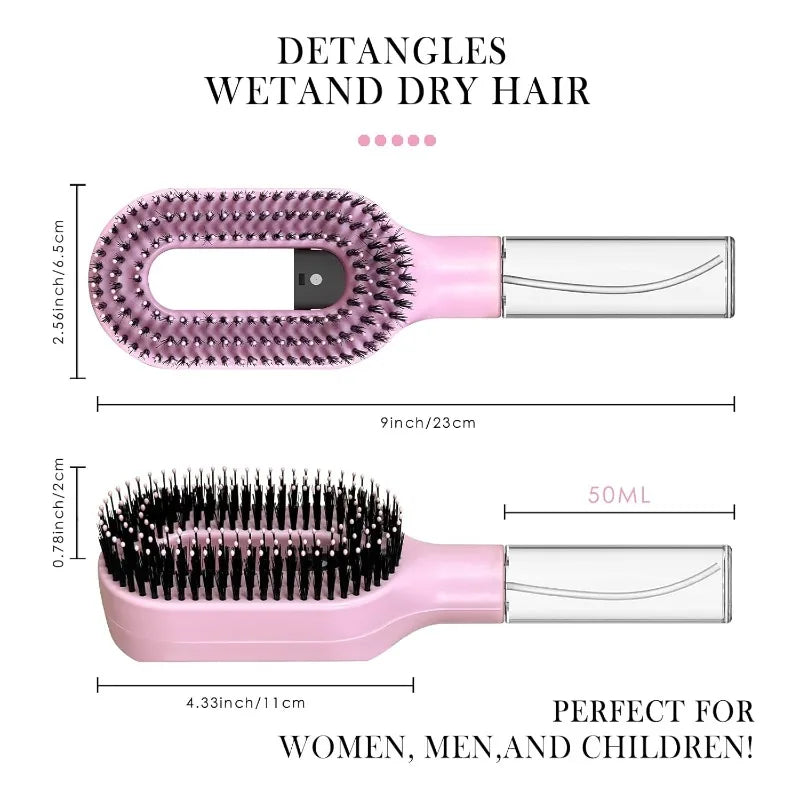 Cepillo para el Cabello 2 en 1 con Pulverizador, Peine Desenredante con Masaje para el Cuero Cabelludo, Rociador de Agua Antiestático, Herramienta para Peinar y Alisar el Cabello para el Hogar y Viajes