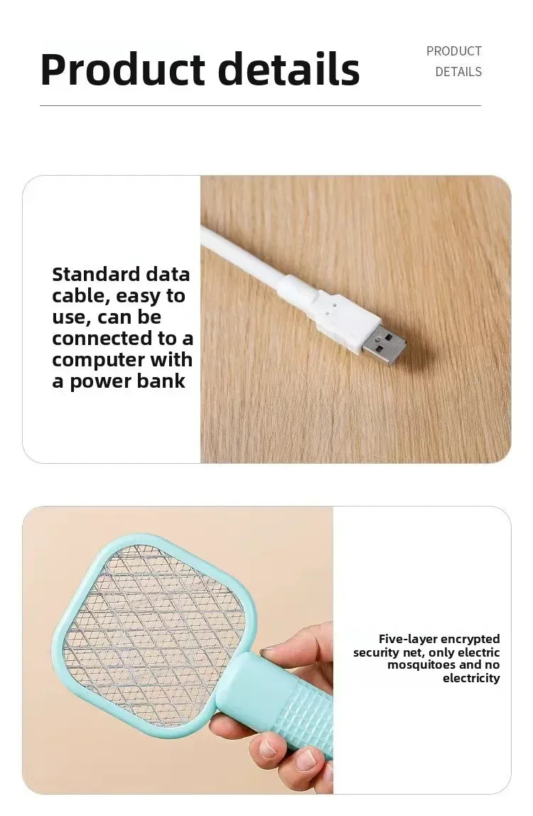 Mata Mosquitos Eléctrico USB con Luz Ultravioleta, Raqueta Matamoscas, Trampa Automática para Insectos para Interiores, Exteriores, Viajes, Camping y Control de Plagas