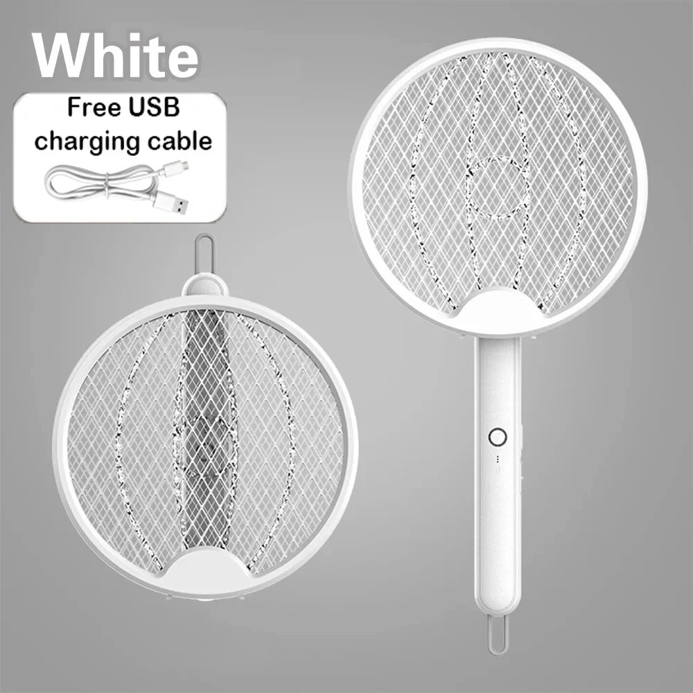 Raqueta Eléctrica Mata Mosquitos 4 en 1 Mejorada, Plegable y Portátil, Recargable por USB, con Trampa de Luz UV para Mosquitos, Moscas e Insectos