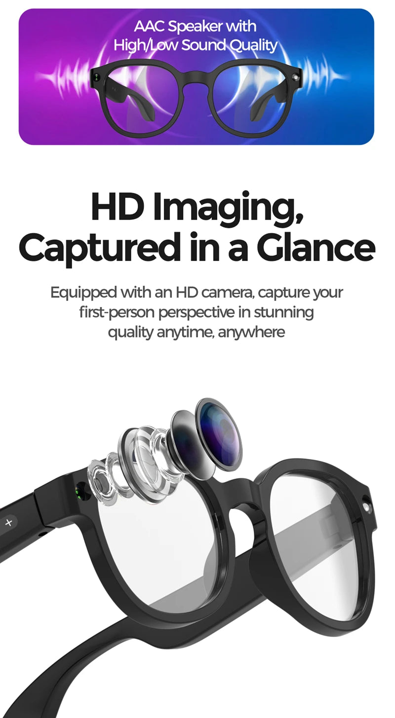 Gafas Inteligentes Lenovo con IA, Traductor Inteligente, Cámara HD de 8 MP, Grabación de Video en 4K, Bluetooth para Llamadas, Grabación de Voz, Reproducción de Música y Gafas de Sol Inteligentes 2026 Nuevas