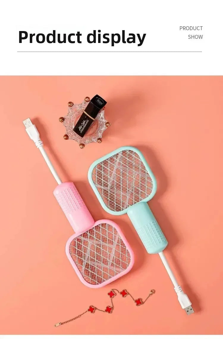 Mata Mosquitos Eléctrico USB con Luz Ultravioleta, Raqueta Matamoscas, Trampa Automática para Insectos para Interiores, Exteriores, Viajes, Camping y Control de Plagas