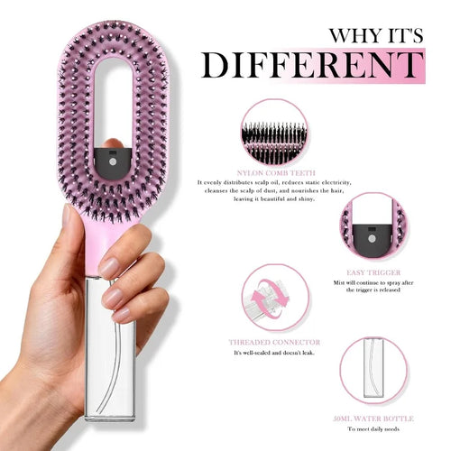 Cepillo para el Cabello 2 en 1 con Pulverizador, Peine Desenredante con Masaje para el Cuero Cabelludo, Rociador de Agua Antiestático, Herramienta para Peinar y Alisar el Cabello para el Hogar y Viajes