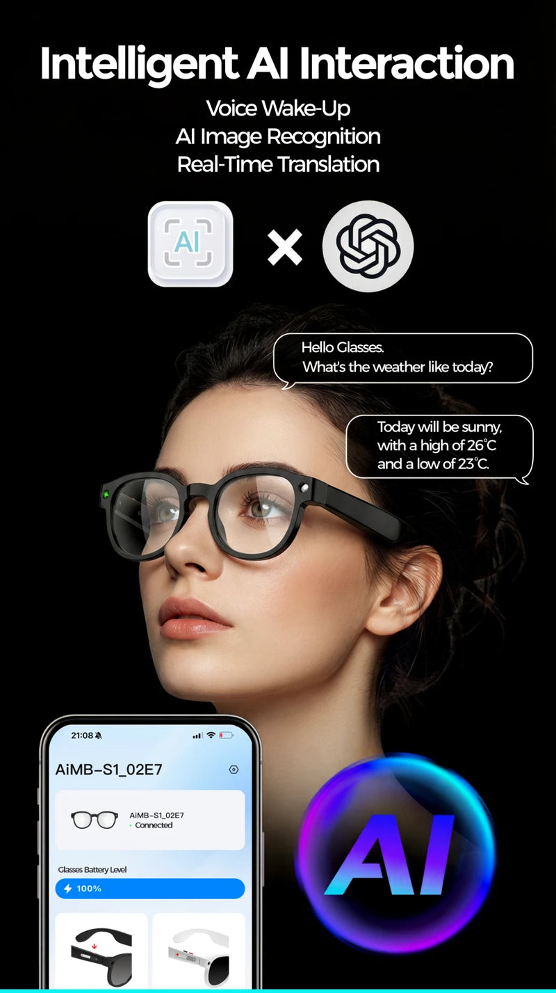 Gafas Inteligentes Lenovo con IA, Traductor Inteligente, Cámara HD de 8 MP, Grabación de Video en 4K, Bluetooth para Llamadas, Grabación de Voz, Reproducción de Música y Gafas de Sol Inteligentes 2026 Nuevas